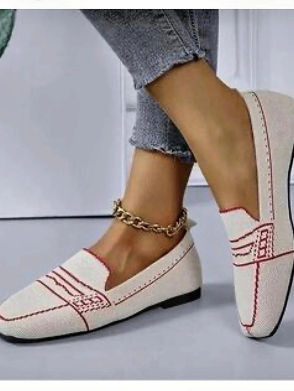 VIVAIA Square-Toe Icon Loafers Cream & Red EU 39 US 8.5